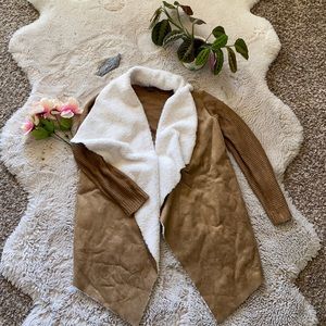 Knit faux Sherpa/leather cardigan